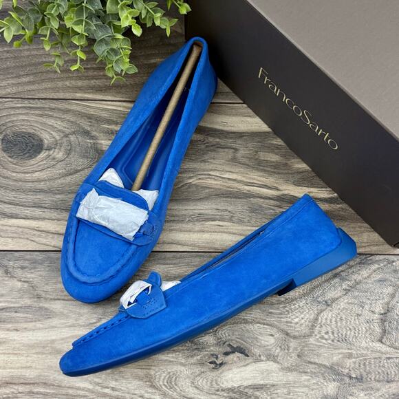 NIB Franco Sarto 7.5M Farah Blue Suede Chain Loafer Flats - Picture 4 of 13